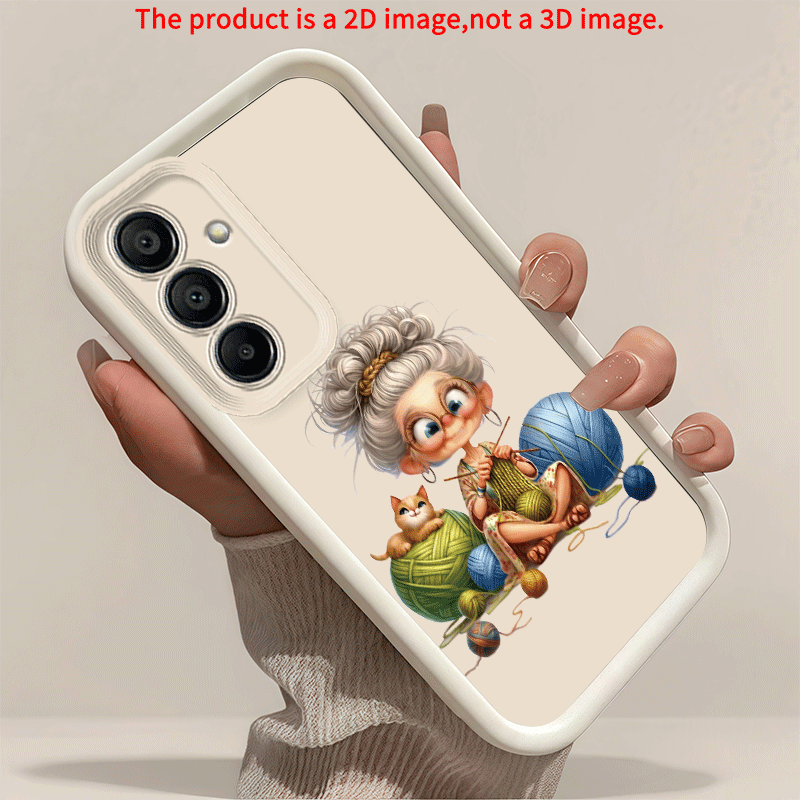 TEMU Phone Case: Old Womancatyarnknitting 2d Printing Phone Case Compatible For Galaxy A02, A03, A04, A05, A06, A13, A14, A15, A16, A21, A22, A23,