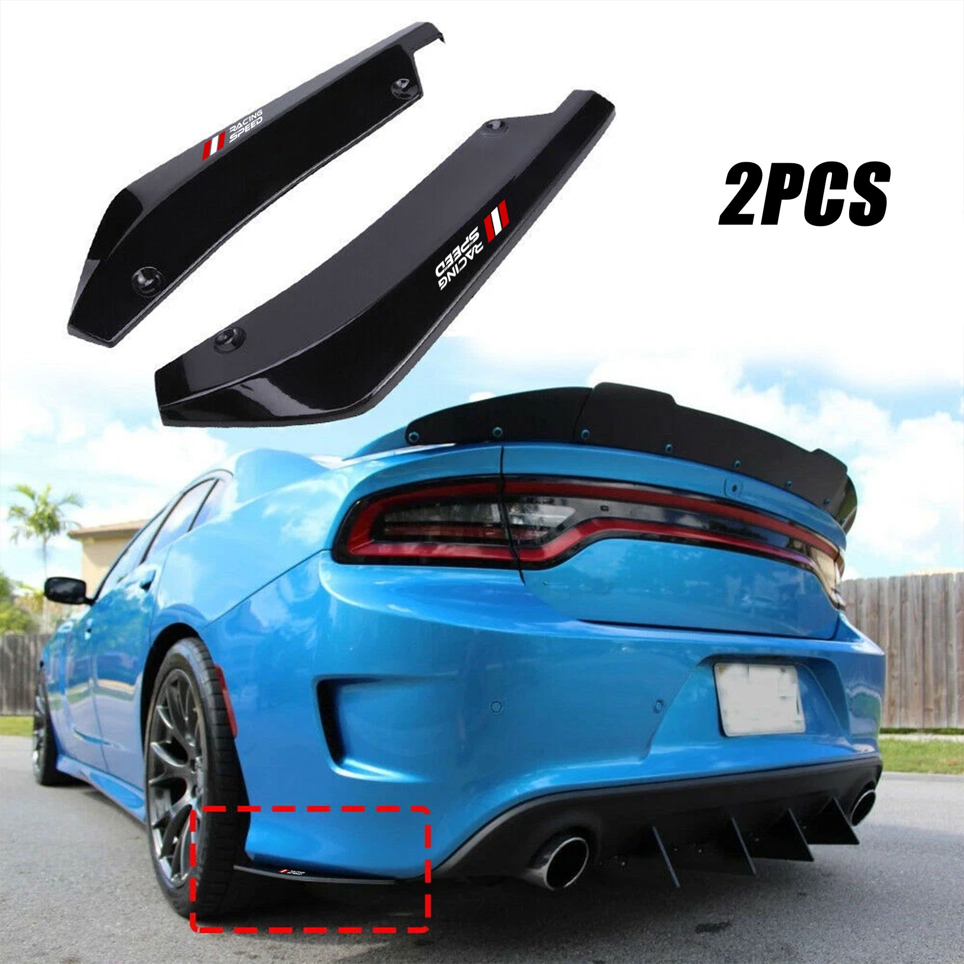 TEMU 2pcs Simulated Decorative Race Car Rear Bumper Fender Diffuser Splitter Lip Trim Strip, Body Styling, Fade-resistant