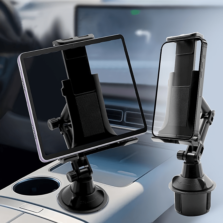 TEMU Car Cup Holder Tablet Phone Holder, 2-in-1 Car Mount For Tablets & Phones - Rotatable Cup Holder Adapter, Fits 4-14inches Devices, Ipad