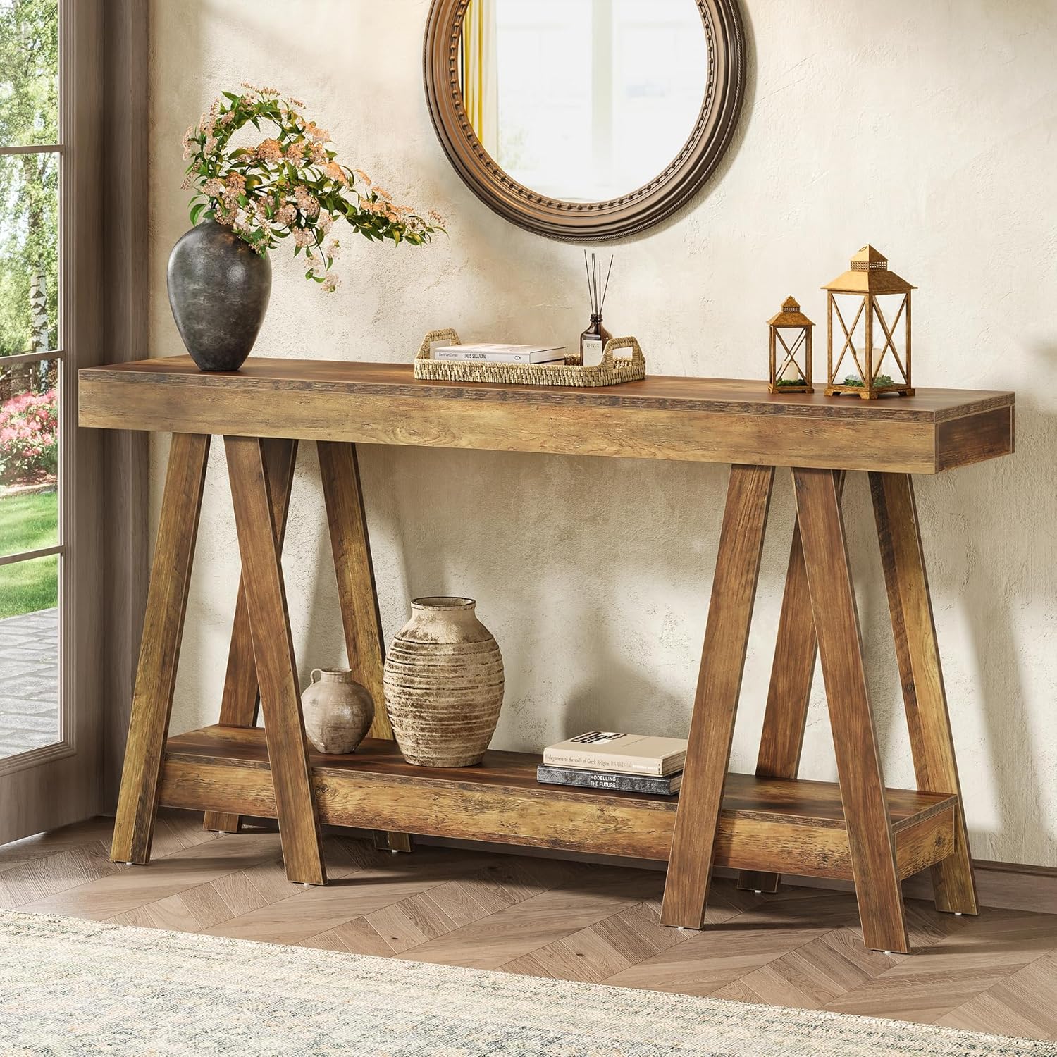 70.87" Farmhouse Console Table With 2-tier Storage - Rustic Wood Entryway Sofa Table Behind Couch, -frame Sturdy Mdf & Wood, Assembly For Living Room, Foyer, Tv Stand ()