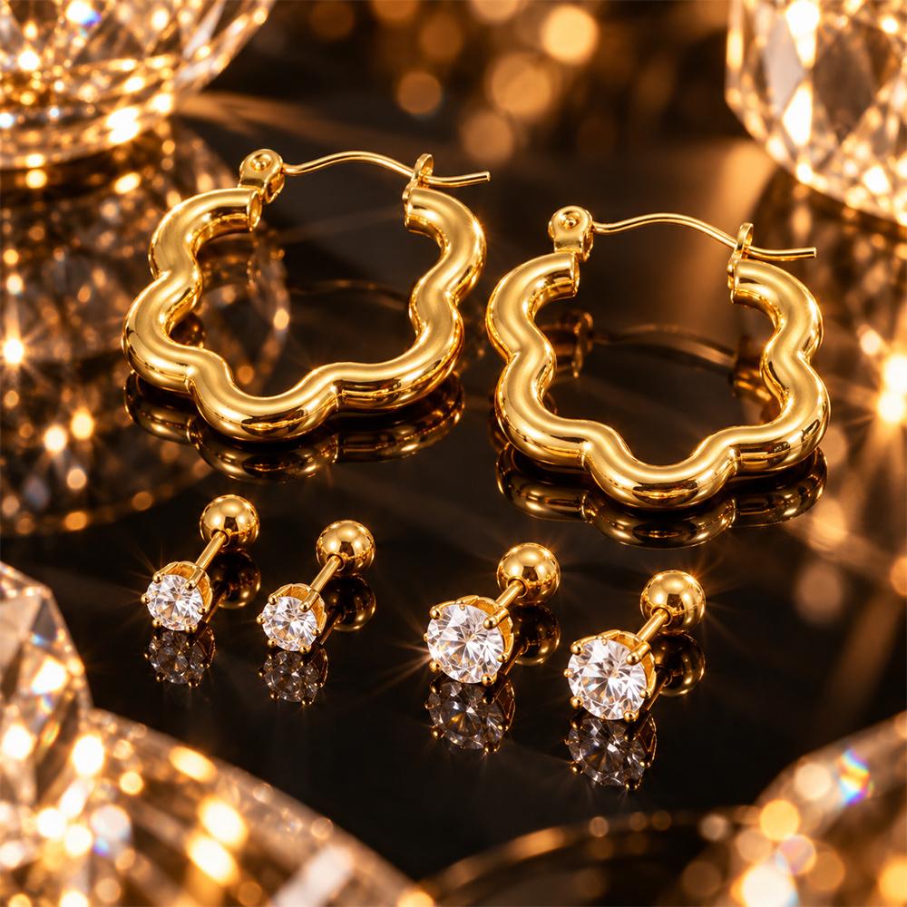 6pc Luxury Multi-Style Earring Combo Set, Hoop & Stud Earrings