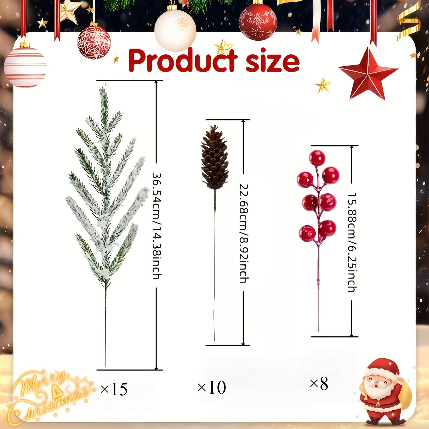 TEMU 33pcs Artificial Flower Bouquet Cedar Branches, Pinecones, And Red Berries, Delicate Snow-covered A Realistic Winter Atmosphere, Layered And