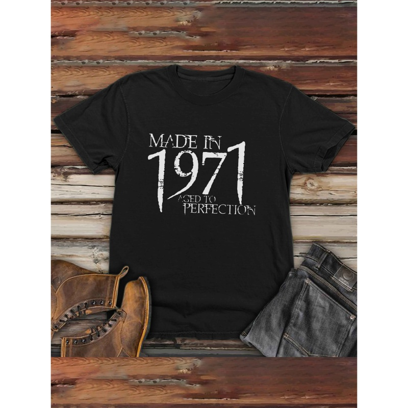 

Made In 1971" Funny Slogan Men's T-shirt - Casual Short Sleeve, Breathable Polyester, Summer Tee For Outdoor Activities