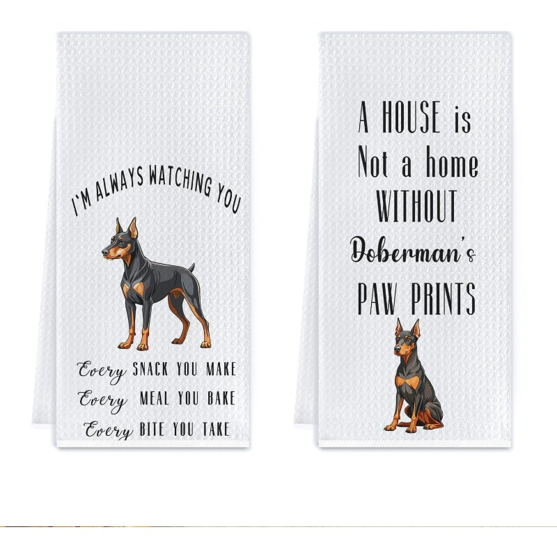 

2pcs Doberman Kitchen Towels - , Machine Washable Polyester Hand Towels For Cooking & Drying - Perfect Gift For Dog Lovers