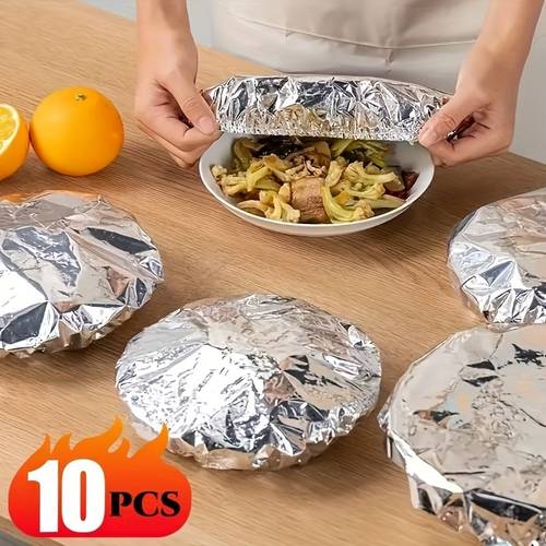 10pcs aluminum foil elastic food covers refrigerator fresh keeping covers aluminum foil covers kitchen cling film covers suitable for bowls plates dishes keep food