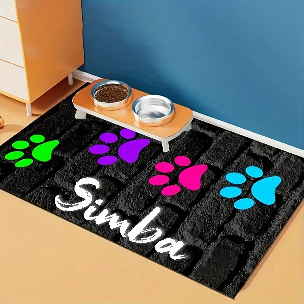 E-shop Personalisierte Pfotenabdruck-Haustier-Futterschale - Rutschfeste Polyester-Hundematte mit individueller Futter- und Wasserschüssel,