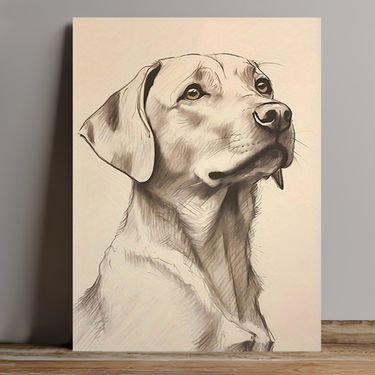 Pintura al óleo en lienzo sin marco 2D plano, 2D plano, 2D plano, pieza única, obra de arte en lienzo de alta calidad, póster de decoración de pared moderna, simplicidad, dibujo detallado con lápiz de un Labrador Retriever, adecuado para salas de estar y dormitorios