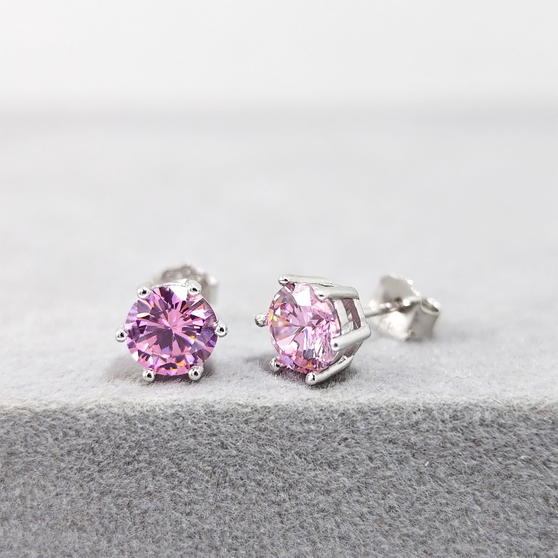 Women's 925 Silver Six-Prong Synthetic Zircon Earrings, Luxurious Gift
