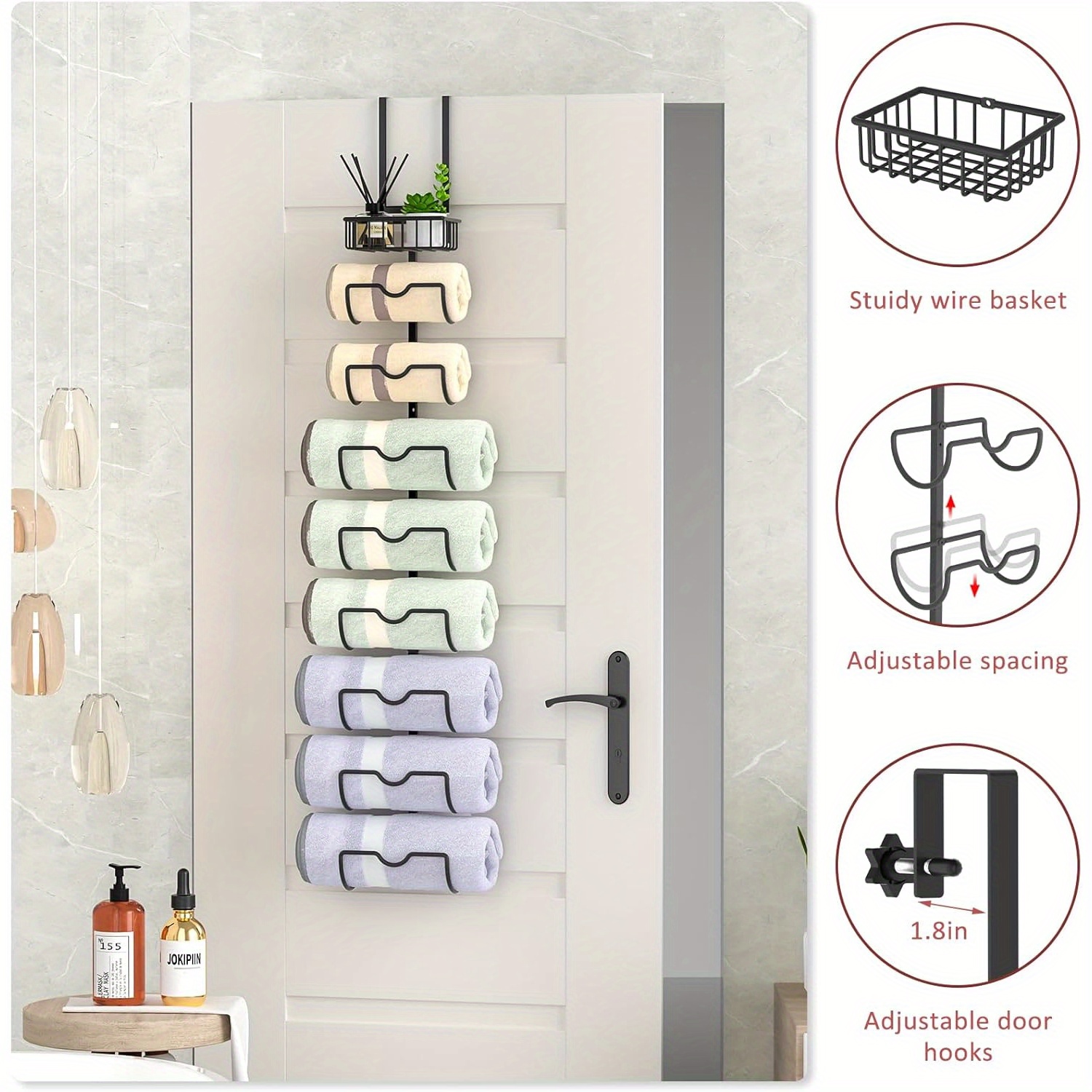 TEMU 9-tier Over The Door Towel Rack For Bathroom, Adjustable Door Hooks Towel Rack Holder, Wall Mounted Towel Holder, Over The Door Organizer Towel