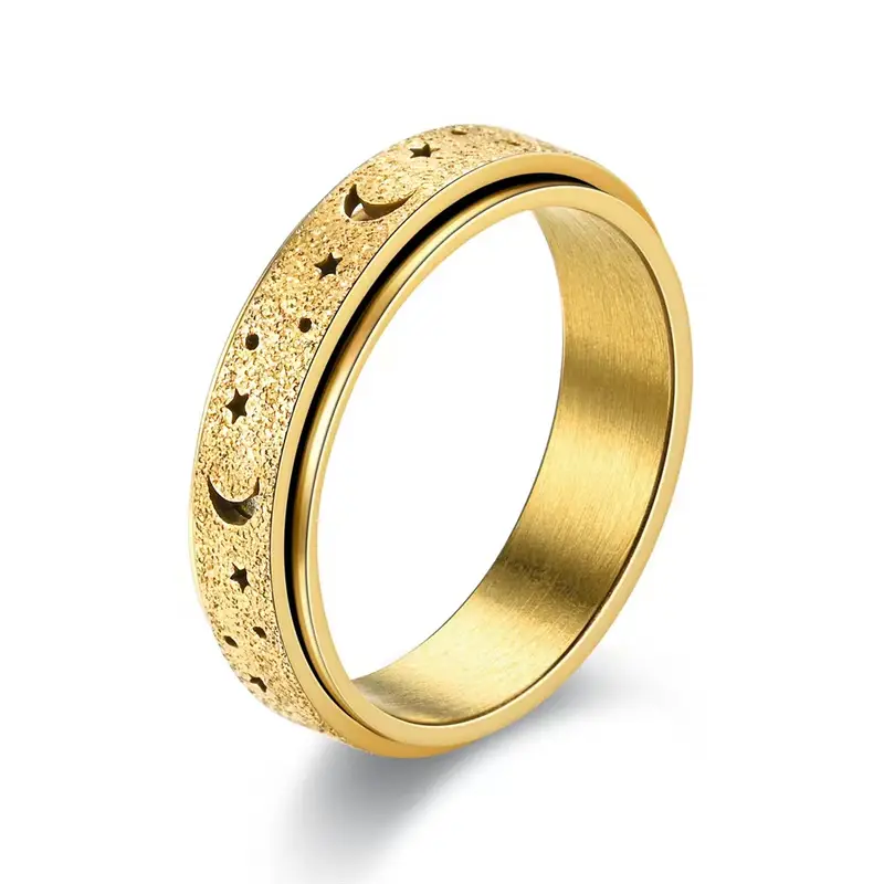 stainless steel rotating rings for women hollow star and durable everyday jewelry or gift golden plated rotating rings durable ring Product details 6