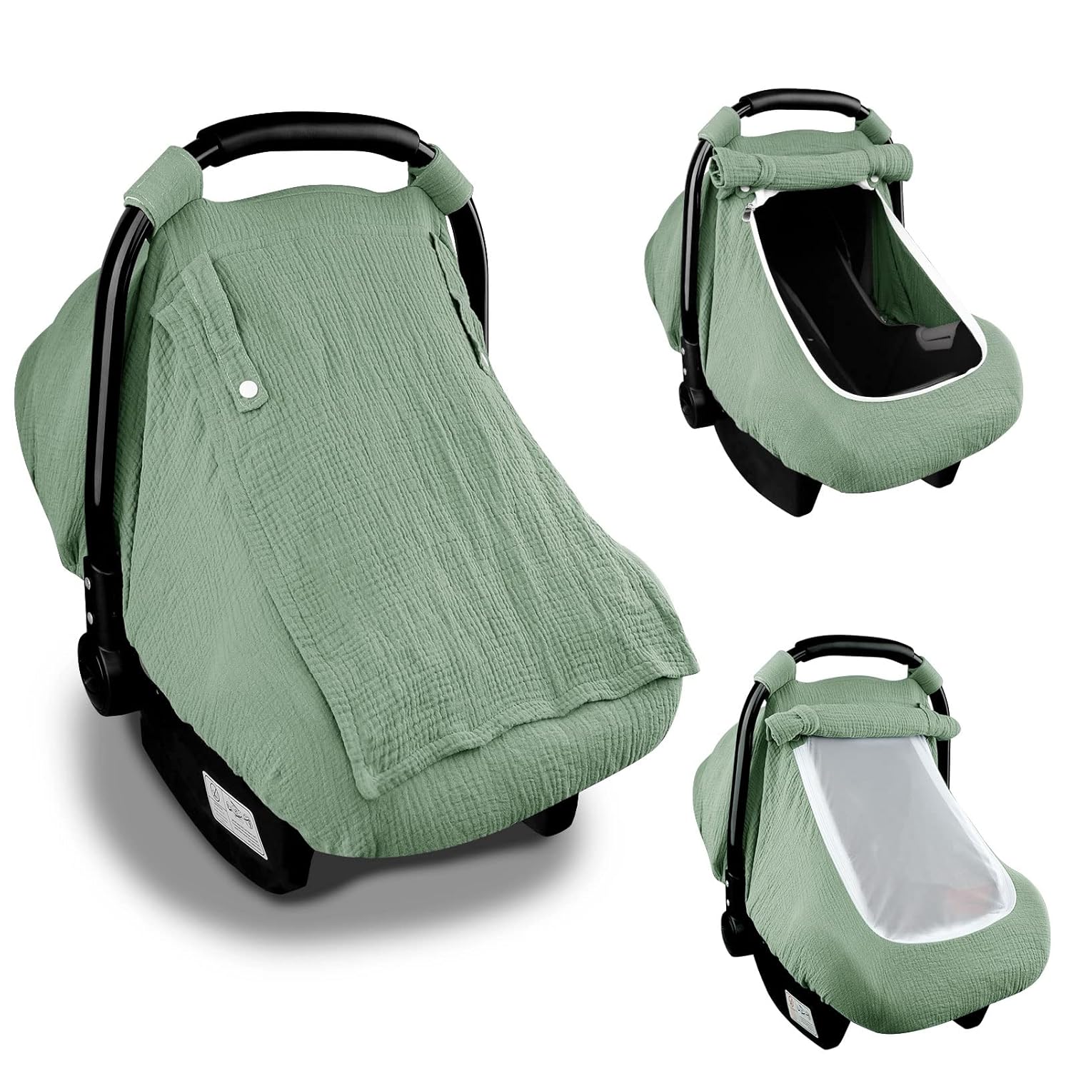 TEMU Muslin Car Seat Covers For Babies, Summer Baby Car Seat Cover For Boys Girls With Breathable Window, Lightweight Infant Car Seat Canopy, Green