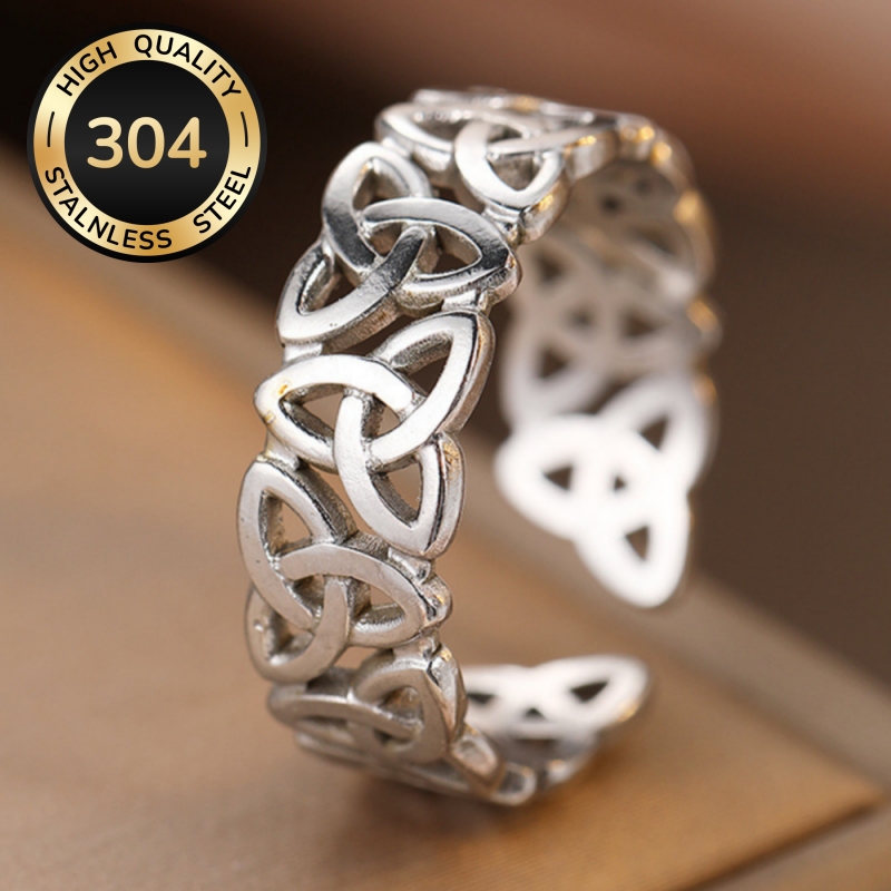 TEMU Fashion Flower Open Adjustable Rings High-quality 304 Stainless Steel Celtic Rings For Women Men Daily Party And Holiday Valentine's Day Gift