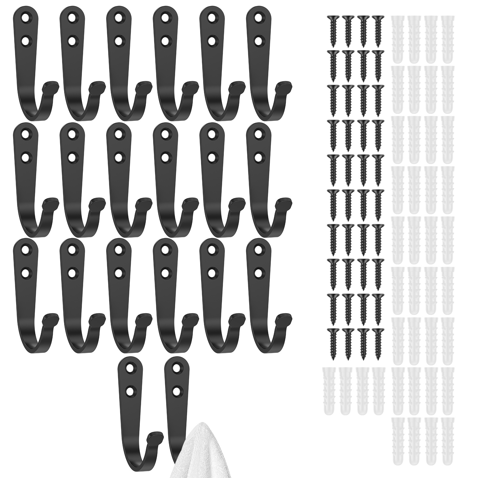 

20pcs Heavy Duty Metal Coat Hooks - Rustproof, Wall Mounted Towel & Utility Hooks With Screws For Hanging Coats, Bags, Hats, Scarves - , Space-saving Design, Utility Hooks