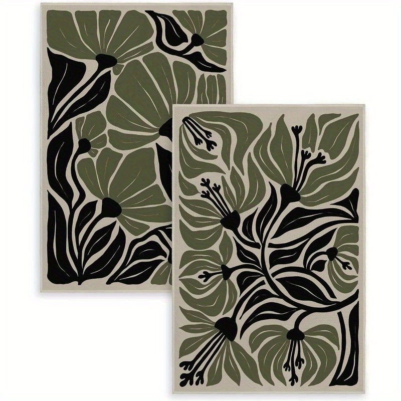 TEMU Jit2Pcs Ensemble de torchons de cuisine à motif floral bohème vert sauge, serviettes de table et torchons à thé abstraits sur le thème des