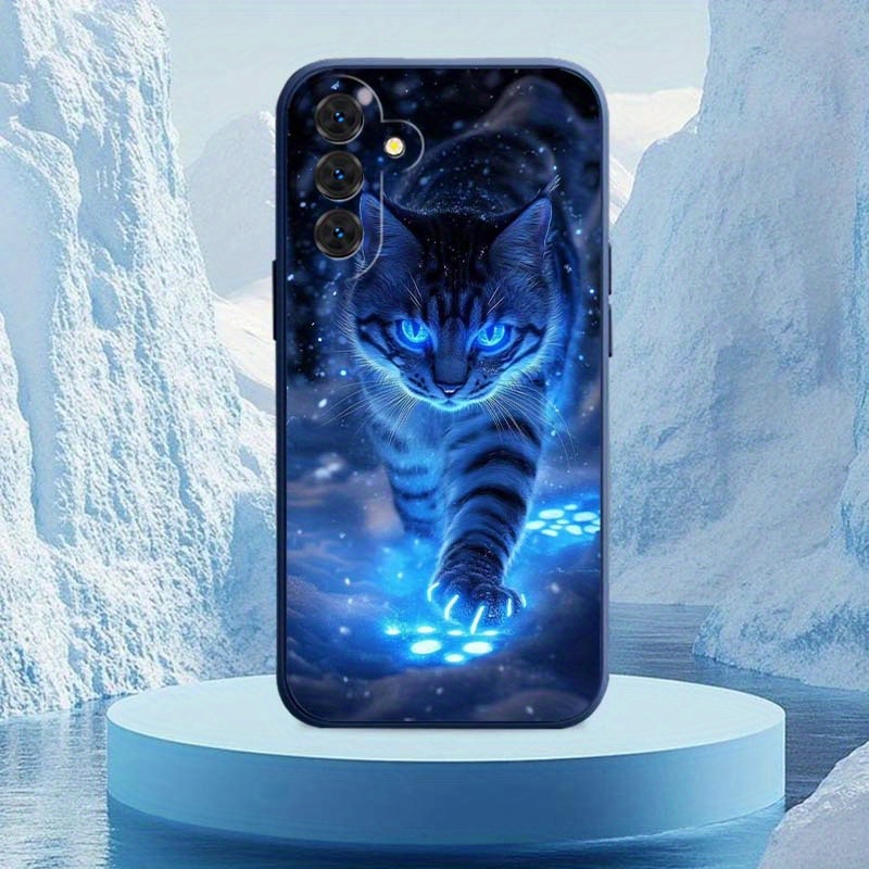 Ohišje za telefon: Ustvarjalna svetleča slika mačke za Galaxy S25 S24 S23 S22 S21 S23+ S22+ S21+ Lite FE 5G stransko sivo ohišje za telefon č