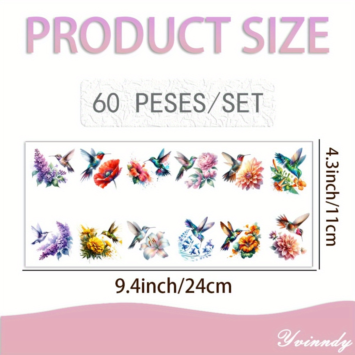 TEMU 60pcs Colorful And Colorful Hummingbird Uv Dtf Transfer Durable High Adhesive Suitable For Diy Crafts Office Supplies And Keychain Accessories