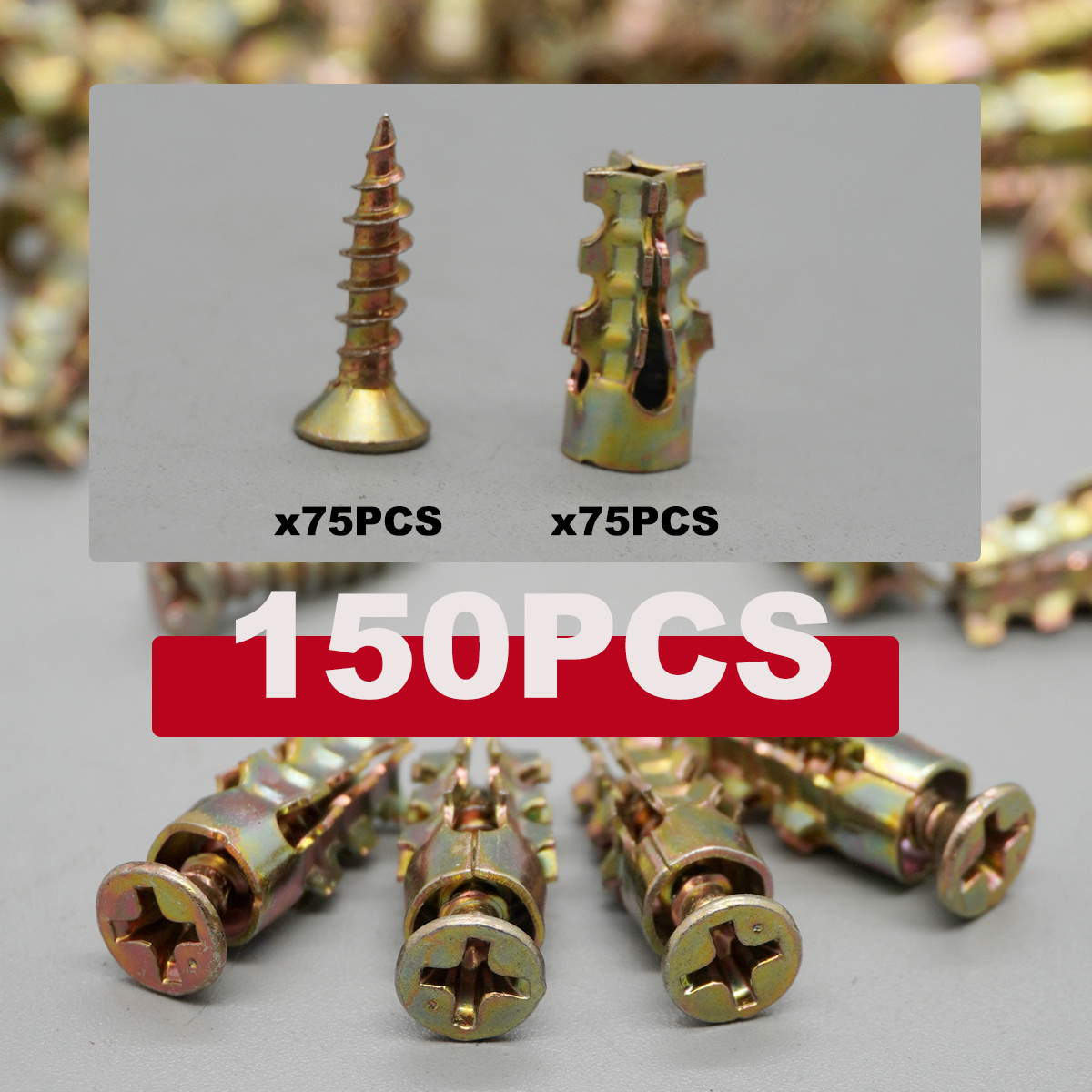TEMU 150pcs Set: 75 Screws + 75 Expansion Tubes, 6×14mm Short Expansion Screws, Door Hinge Threaded Screws, Self-tapping Serrated Expansion Screws,