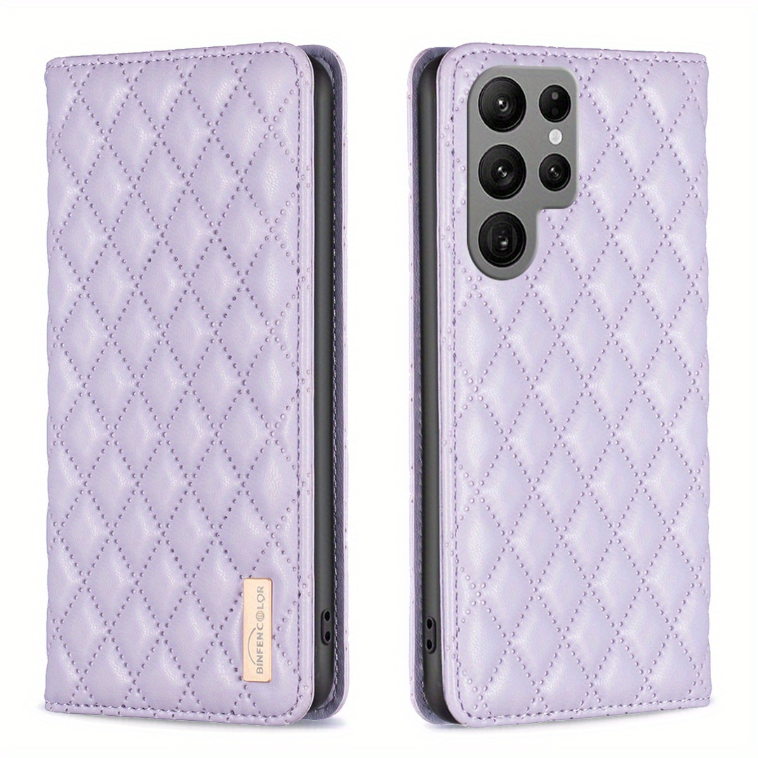 TEMU Phone Case - A Stylish Purple Magnetic Faux Leather Case With Card Slots And A Stand, Designed For Galaxy S25 Ultra/s24 Plus/s23 Fe/s22