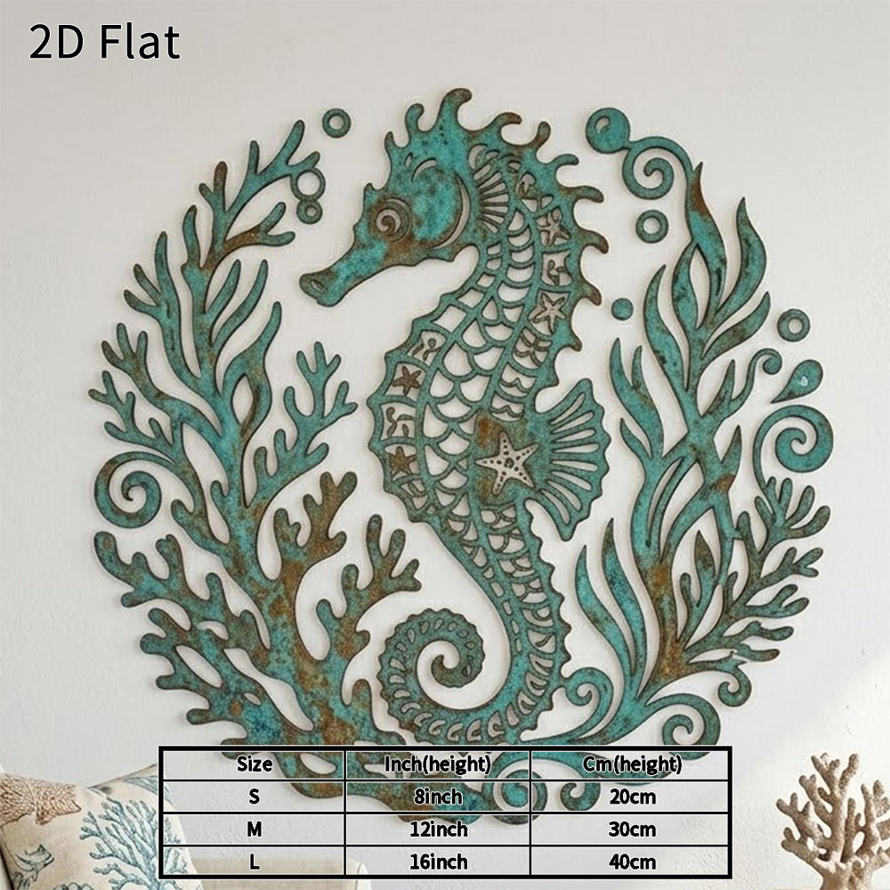 TEMU 2d Flat - 1pc Seahorse Metal Wall Art 2d Flat Rustic Coastal Decor Durable Vintage Ocean Plaque For Living Room Bedroom Bathroom Indoor Outdoor