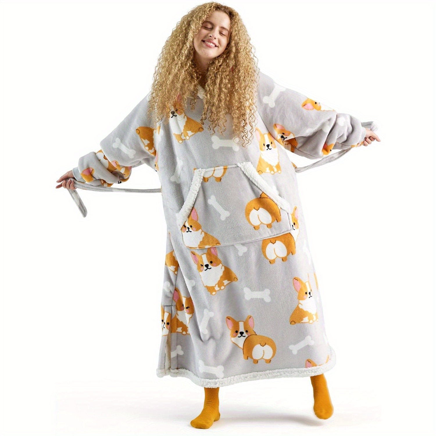 

1pc Bedsure Blanket Hoodie For Women - Oversized Hooded Sweatshirt , Cuffs, Waist , For Small To - Polyester