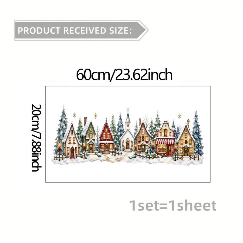 TEMU 1pc 2d Flat Pattern Sticker, Christmas Window Decal, Window Flower, Glass Mural Window Door Decoration Sticker Winter Forest Landscape Static