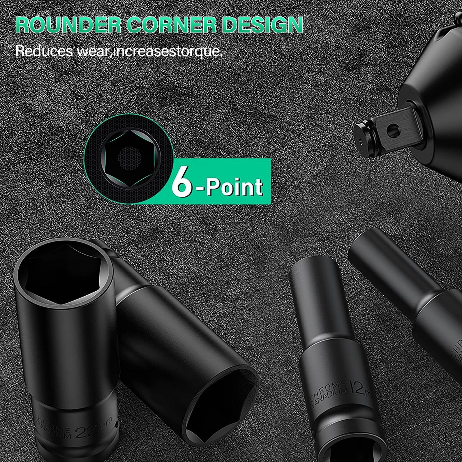 11pcs Deep Impact Socket Set, 1/2" Drive 6-Point