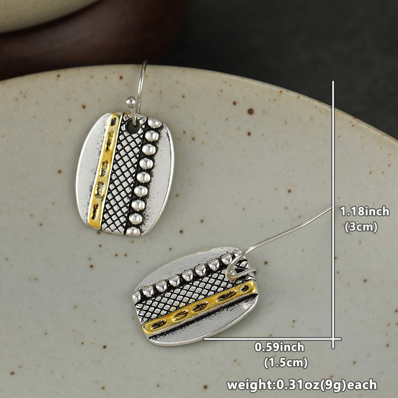 Two-Color Rectangle Dangle Earrings with Hammered Bead Detail
