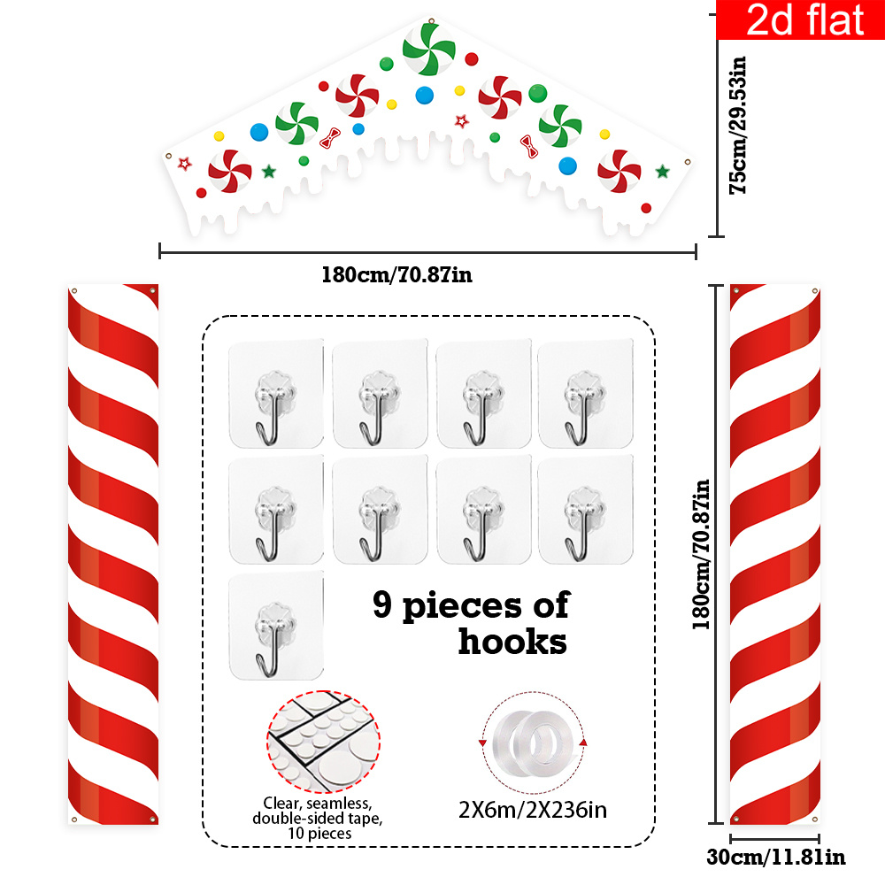 TEMU Bannière 2D Plate, 2D Plate - 2D Plate, 2D Plate - 2D Plate, Ensemble de 3 Bannières de Fête de pour Porte d'Entrée de Noël avec Guirlandes de