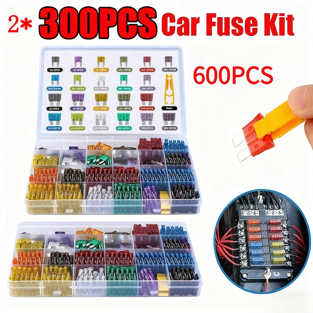 TEMU 600pcs Truck Blade Fuse Kit (2 Boxes, 300pcs Each) | Fuse Assortment For Vehicle Maintenance - Essential Fuse Set With Mixed Amperages - Accessories For Repairs By Jahy2tech