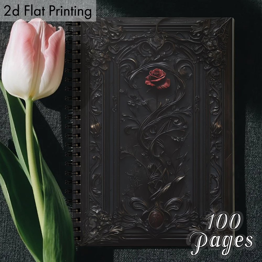 TEMU 1pc A Vintage Gothic Rose Spiral Notebook, Featuring 2d Flat Printing, Designed As A Journal Suitable For Work Notes, Gifts For Women And Men,