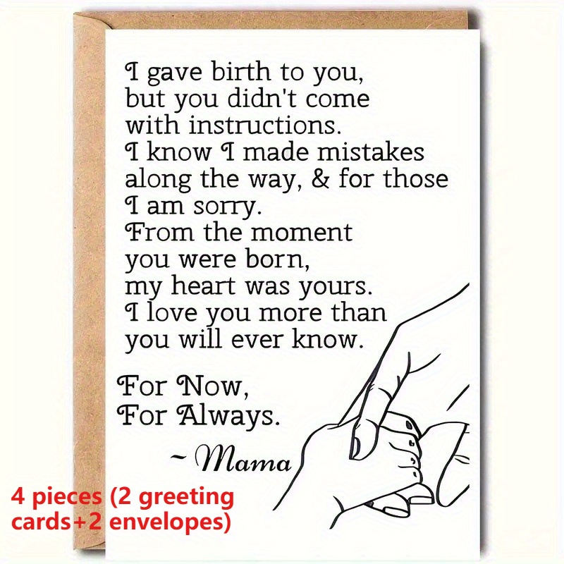 TEMU Set Of 4 Items (2 Greeting Cards And 2 Envelopes) Featuring Cartoon , Perfect For Expressing Warm Sentiments To And Daughters On Occasions Like