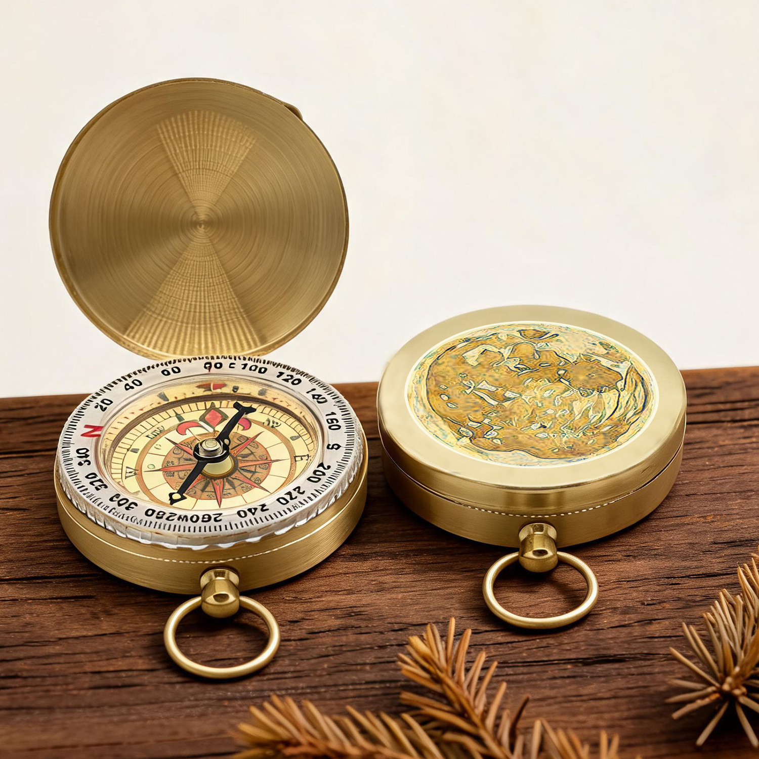 1 pancake vintage pure copper flip cover pocket compass waterproof mini portable compass with key ring for camping hiking climbing travel survival outdoor navigation tool Product details 4