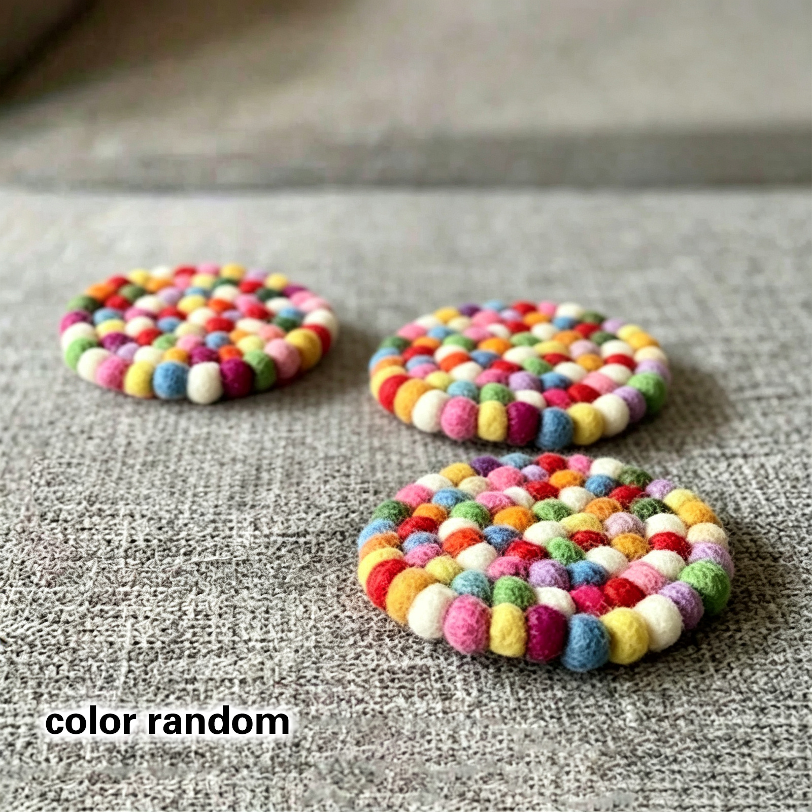 TEMU 3pcs Handmade Felt Round Ball Coaster Single Piece Stylish Heat Insulation Desktop Decor Table Accessory