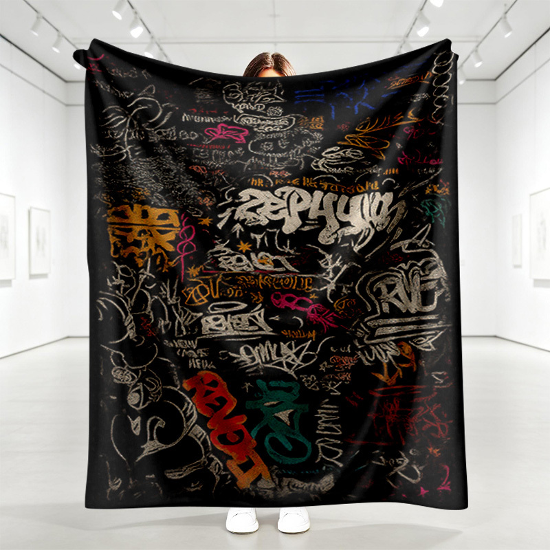 TEMU 1pc Graffiti Style Pattern Blanket - Office Nap Blanket, Sofa Blanket, Bed Blanket, Beach Camping Outdoor Blanket, Nap Blanket, Leg Blanket,