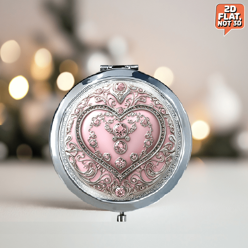TEMU 1pc 2d Flat Portable Folding Round Makeup Mirror Featuring A Stunning Intricate With And Delicate Lace Patterns Perfect For Touch-ups During