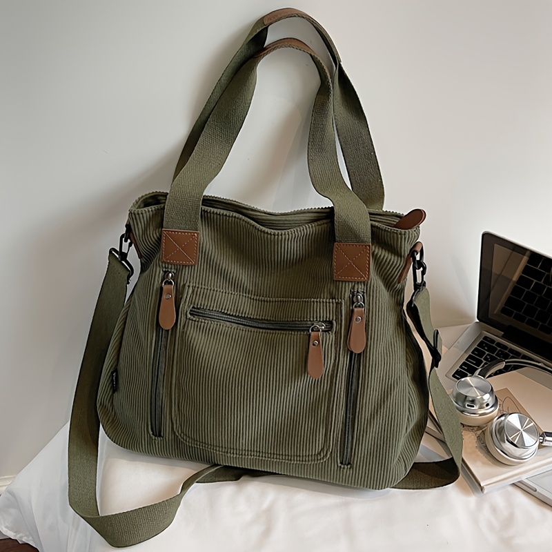 TEMU [corduroy]new Women' Color Simple Versatile Crossbody Bag, Multi-pocket Casual Multi-zipper Fashion Striped Shoulder Bag, A Multifunctional
