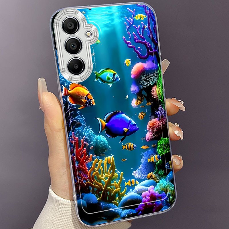 TEMU Phone Case: 2d Flat Pattern Fish School And Coral Phone Case, Suitable For Galaxy A02 A03s A04 A05s A06 A13 A14 A15 A16 5g A21s A22 A23 A24 A25