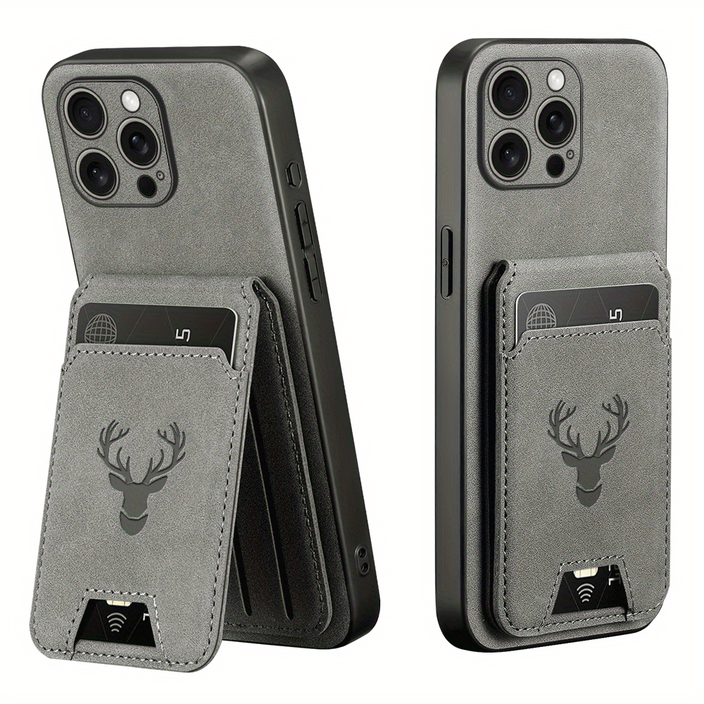TEMU Luxury Pu Leather Card Holder Phone Case For Iphone 16e/16 Pro Max/15 Pro/14 Plus/13 Pro/12/11/xs Max/xr/x/xs, Wallet & Stand, Père Deer