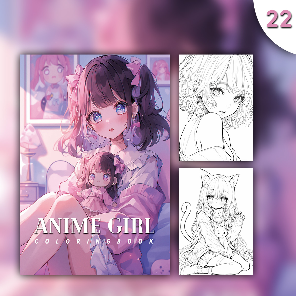 

Deluxe Anime Girl Coloring Book - 22 Thickened Watercolor Pages, 29x20cm, Unique Cover With , Perfect Gift For Adults, Valentine's Day, Christmas, Halloween, Birthdays & Parties, Anime Gifts