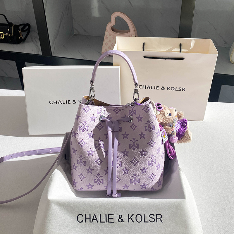 2025 Purple Bucket Bag For Women, Large Capacity Embossed Handbag