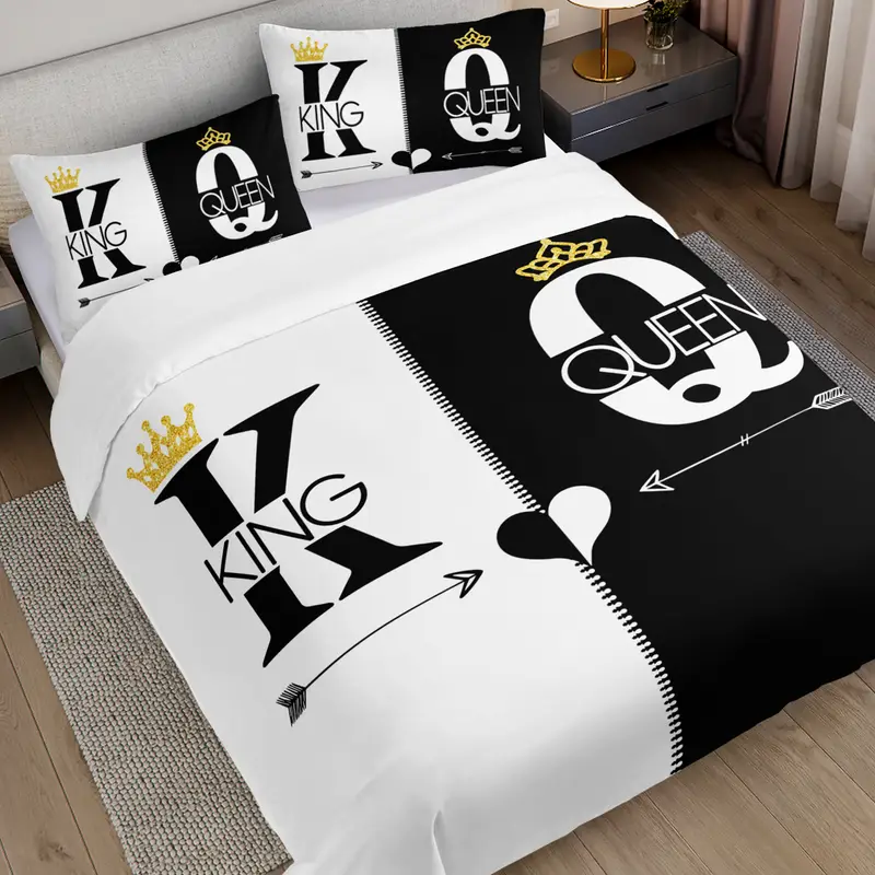 3pcs king queen duvet cover set black white couple bedding set romantic bedroom decor 1duvet cover 2pillowcases no comforter Product details 4