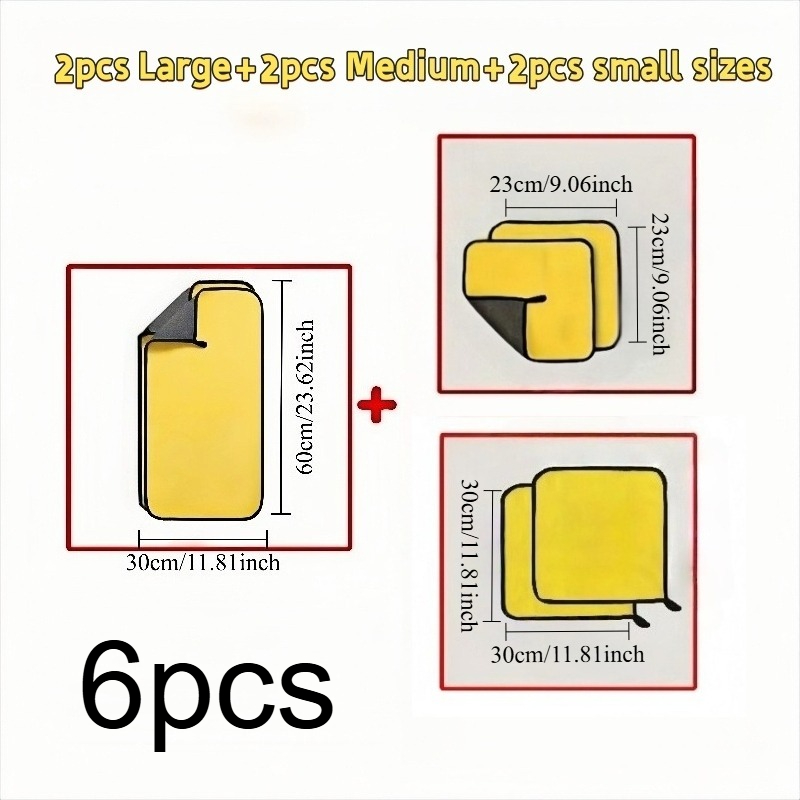 E-shop 6-teiliges Set verdickte Mikrofaser-Autowaschlappen, fusselfrei farbecht, doppelseitiges Plüsch-Design, super saugfähig, hinterlässt keine