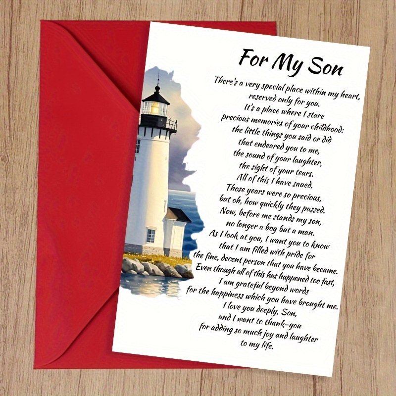 TEMU 4pcs (2 Greeting Cards + 2 Envelopes) Birthday Cards With Lighthouse Illustrations - Includes Red Packets, Messages For And Grandchildren,