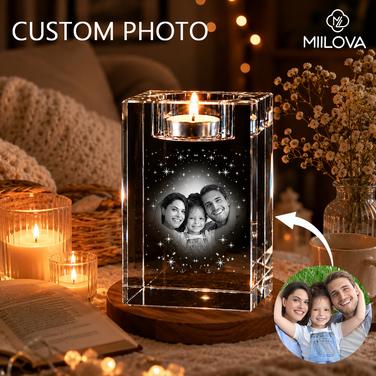 TEMU 2d Flat - Personalized Starry Atmosphere Custom Carved Crystal Candlestick Ornament, 5582d, Perfect Gift For Lovers And Relatives, Symbolizing