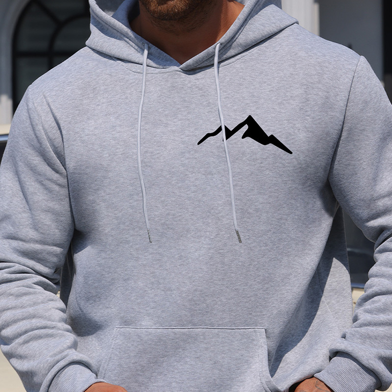 

1pc Men' Hoodie With Mountain Print, Casual Polyester Pullover With Drawstring Hood, Comfortable Long Sleeve Sweatshirt, Regular Fit, Stretch Knit Fabric - Fall/winter Collection