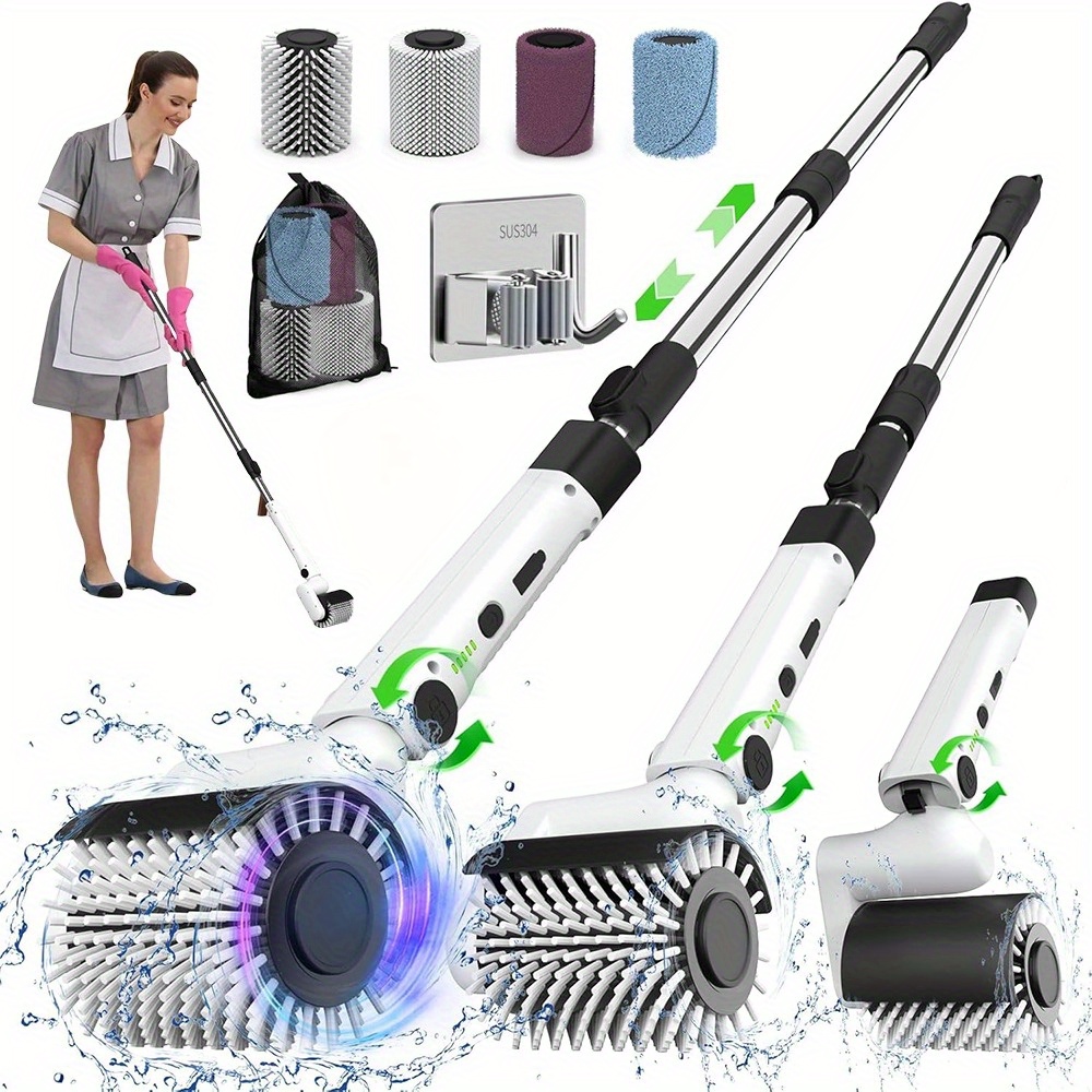 balai de nettoyage télescopique robuste avec manche extensible - 4 têtes interchangeables (grattoir, éponge, poils  ) - outil   pour salle de bain, cuisine, fenêtres et sol - design compact pour   restreints - idéal pour     et commercial 0