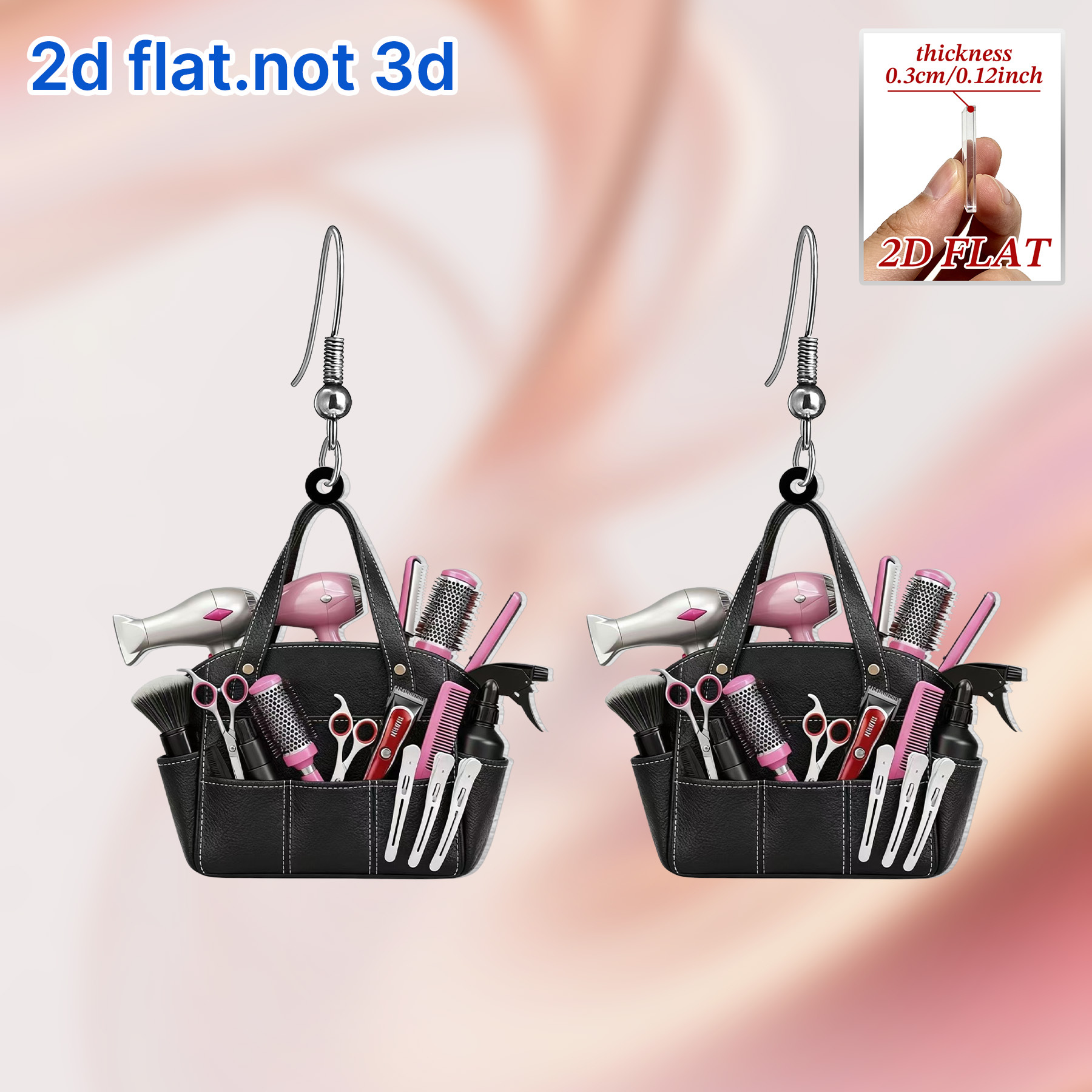 TEMU Aretes Acrílicos de Maquillaje 2D Planos, Par de 1, Encanto de Bolsa de Maquillaje Mini con Porta Lápiz Labial, de Ojos y Máscara, y Duradero,