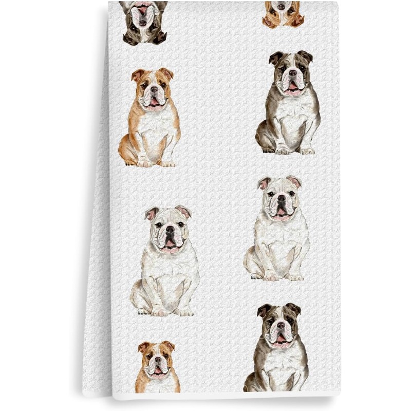 TEMU 1pc English Bulldog Towels Suitable For Kitchen & Bathroom - Absorbent Bulldog-themed Dish Cloth, Tea Towel With Bulldog Print, Machine Washable