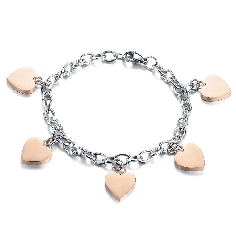 Pendant Bracelet: Elegant Stainless Steel Bracelet With Heart Pendant, Adjustable Bangle Jewelry Gift For Women