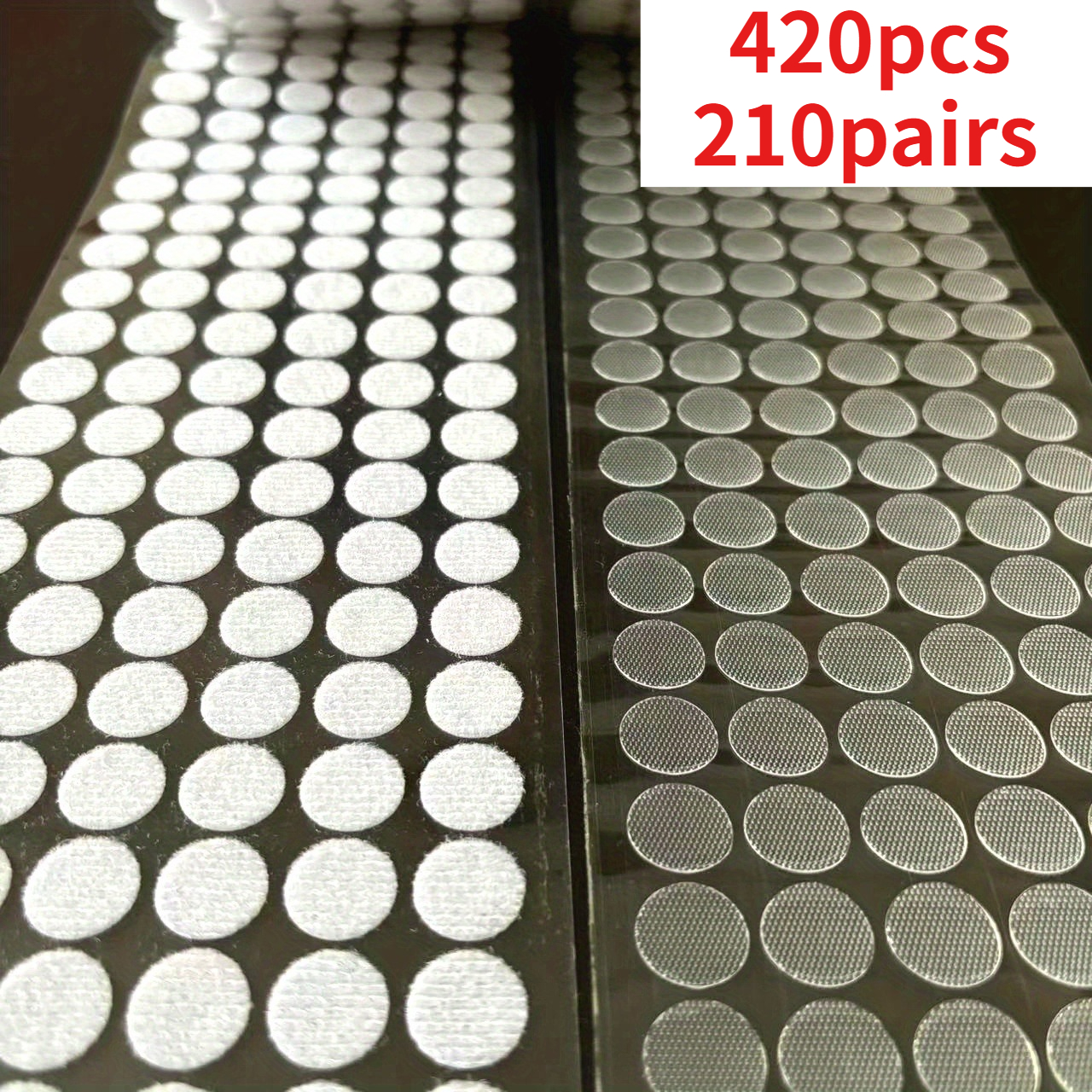 TEMU 420pcs (210 Pairs) Super Strong Clear Dot Stickers - Reusable Hook & Loop Fasteners, 15mm Adhesive White Round , Durable & Fade-resistant For